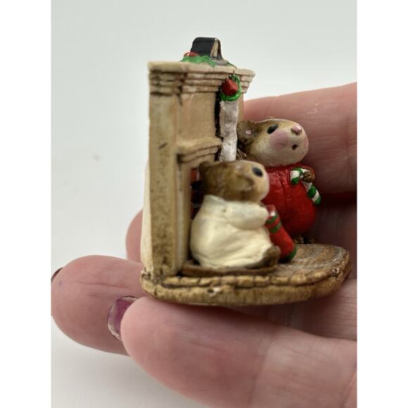 Wee Forest Folk "Christmas Morn" 1983 WP 2 Mice Fireplace Clay M-92 - Picture 3 of 9